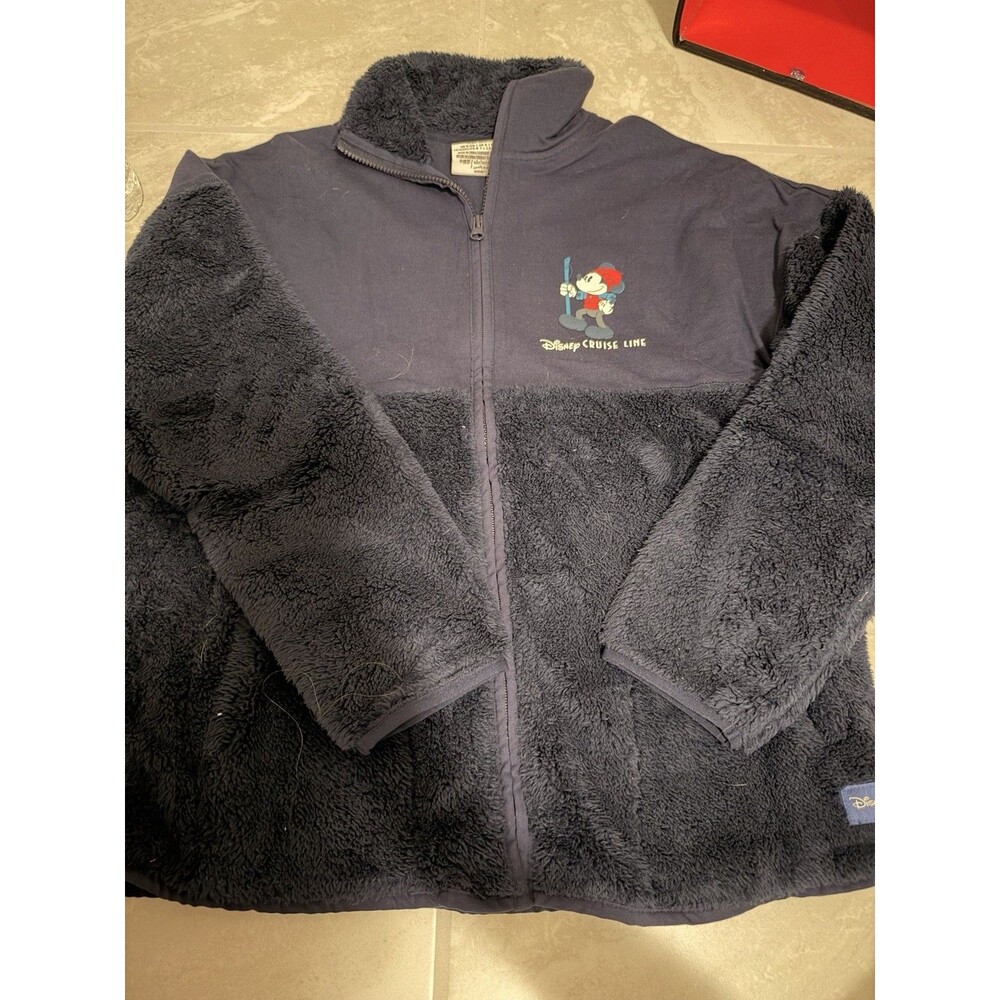 Disney Cruise Line DCL Mickey Mouse Sherpa Fleece Full Zip Jacket Navy Blue New